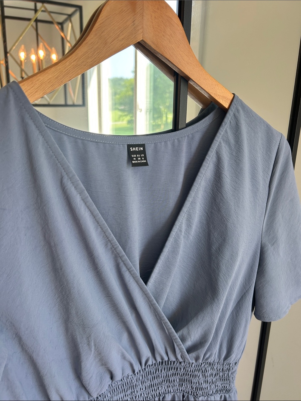 Baby Blue Smocked Waist V-Neck Midi Dress - Picture 5 of 11